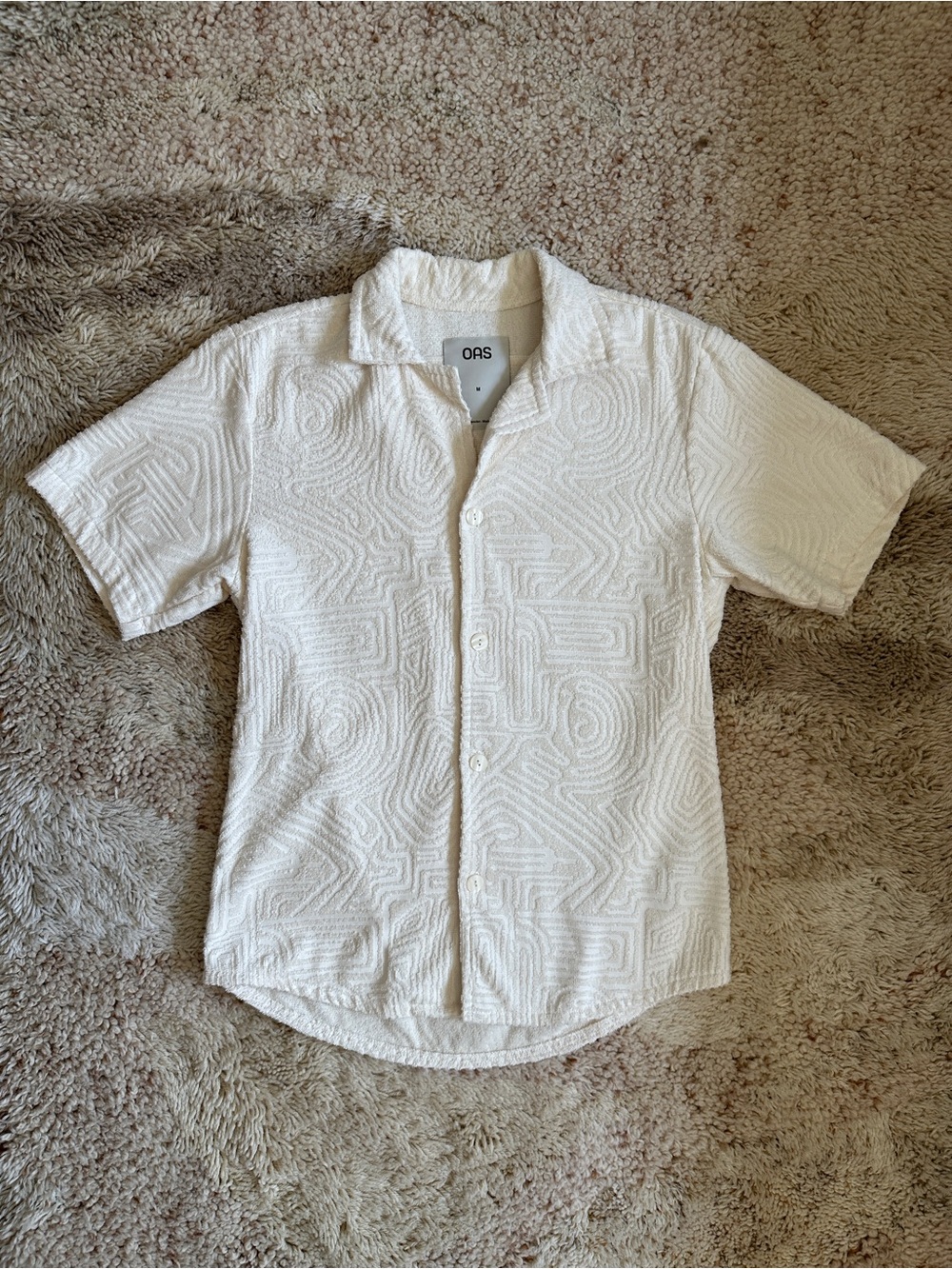 OAS Cream Golconda Cuba Terry Button Down Shirt Medium